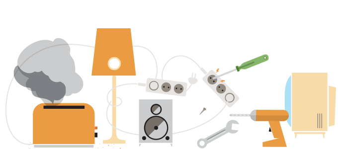 Sort-hvitt grafikk av diverse elektrisk utstyr